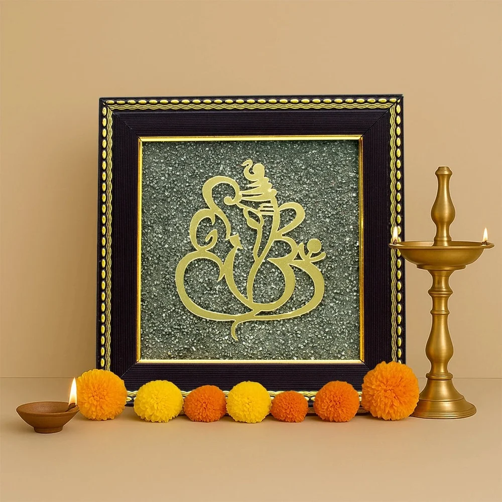 Ganesh Ji Pyrite Dust Frame – for New Beginnings